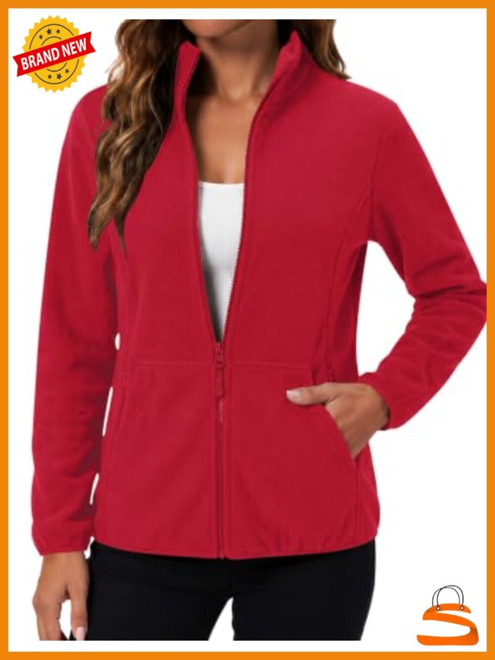 LOMON Lightweight Full Zip Fleece Jacket Women 6 Pockets Polyester Microfleece